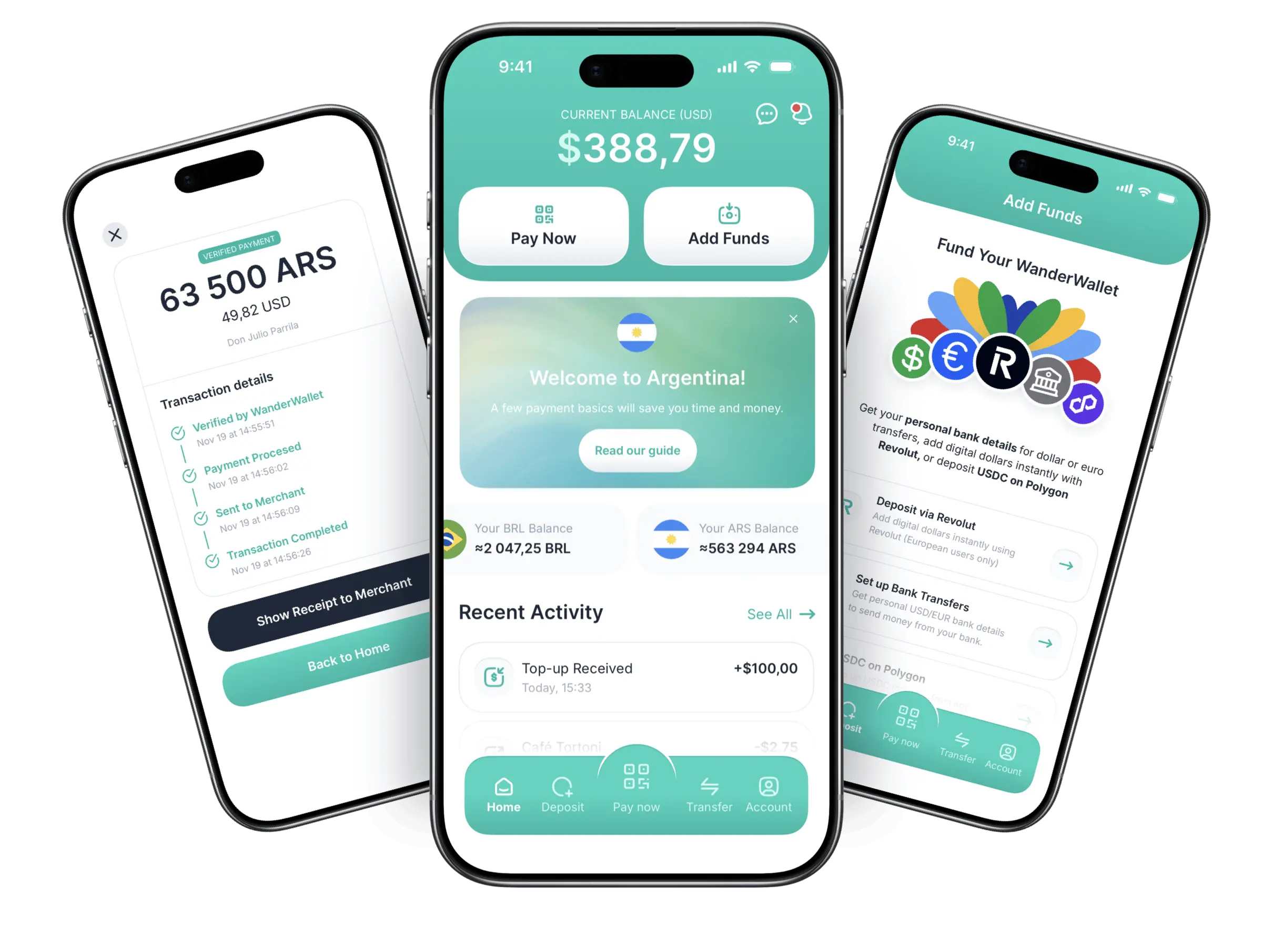 WanderWallet app showing QR payment screen