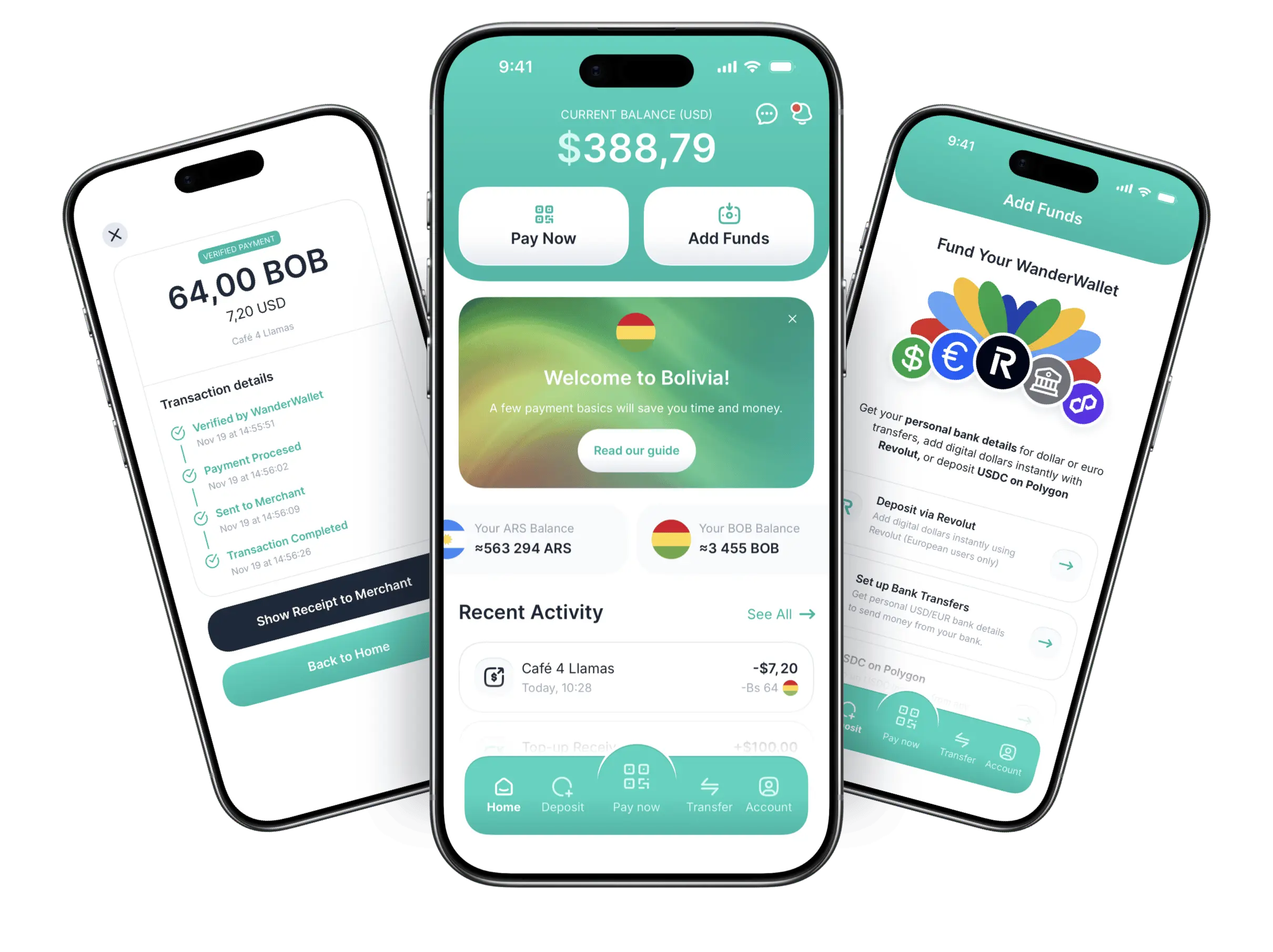 WanderWallet app showing QR payment screen