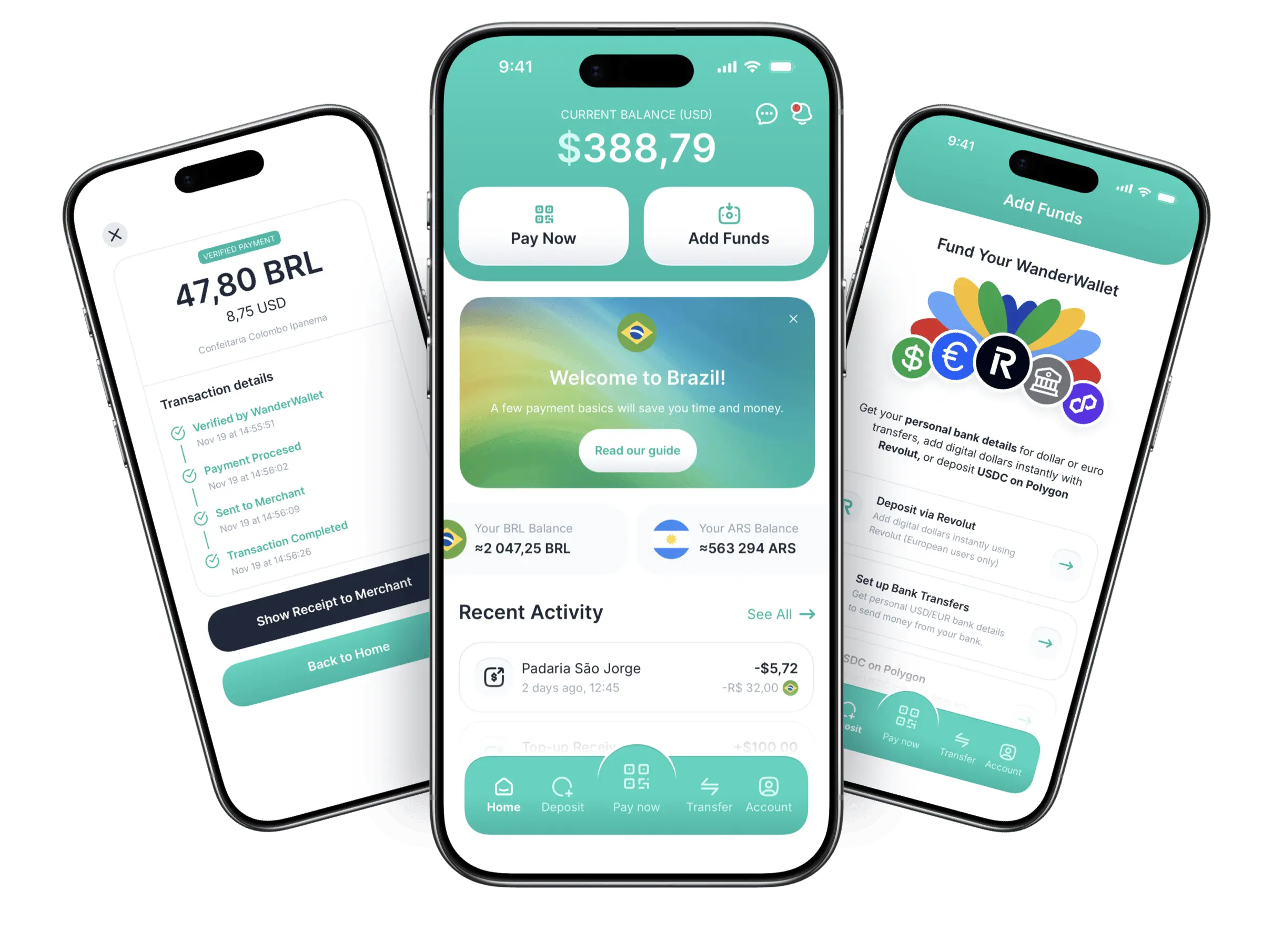 WanderWallet app showing QR payment screen